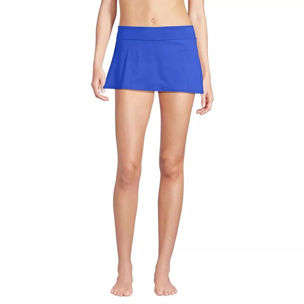 Lands End Swim Skirt Women’s 14P  Blue Solid Bikini Bottom Cover Up Petite